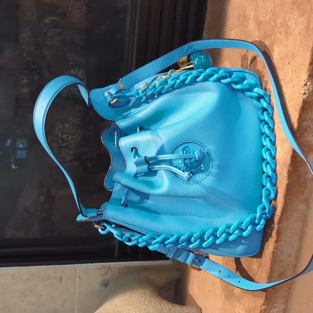 Versace Bag La Medusa Bucket Hobo Blue Tote Bag